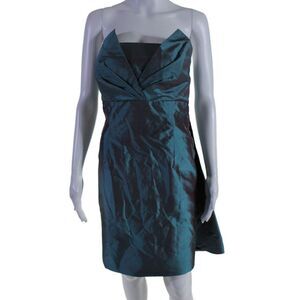 Catherine Regehr Womens Silk Iridescent Ruched Layered Zipped Dress Blue Size M